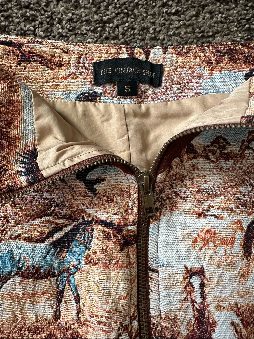 The Vintage Shop Brown Horse-Print Mini Skirt with Center Zip - Picture 5 of 5
